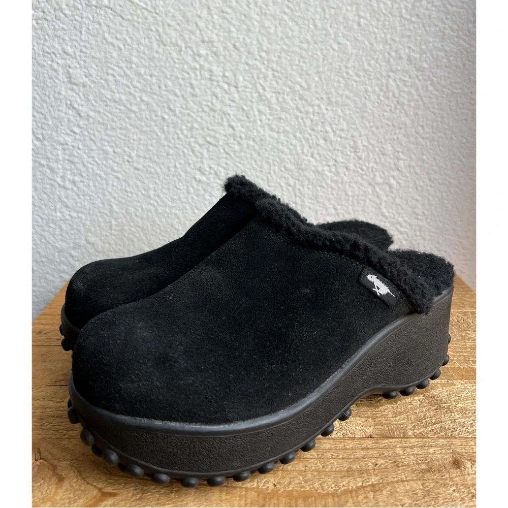 Y2K Rocket Dog Black Suede Sherpa Platform Mule 8 - Picture 1 of 6